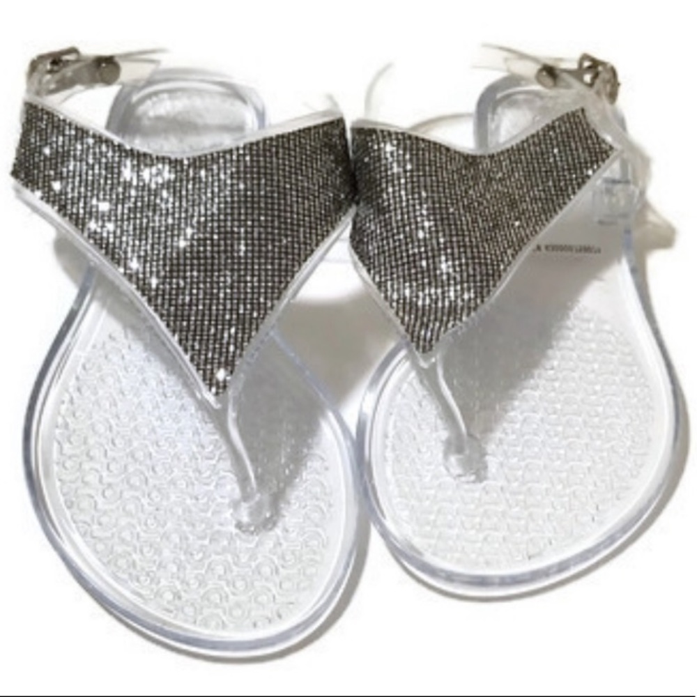Clear/Silver Glitter Jelly Slingback Thong Sandals